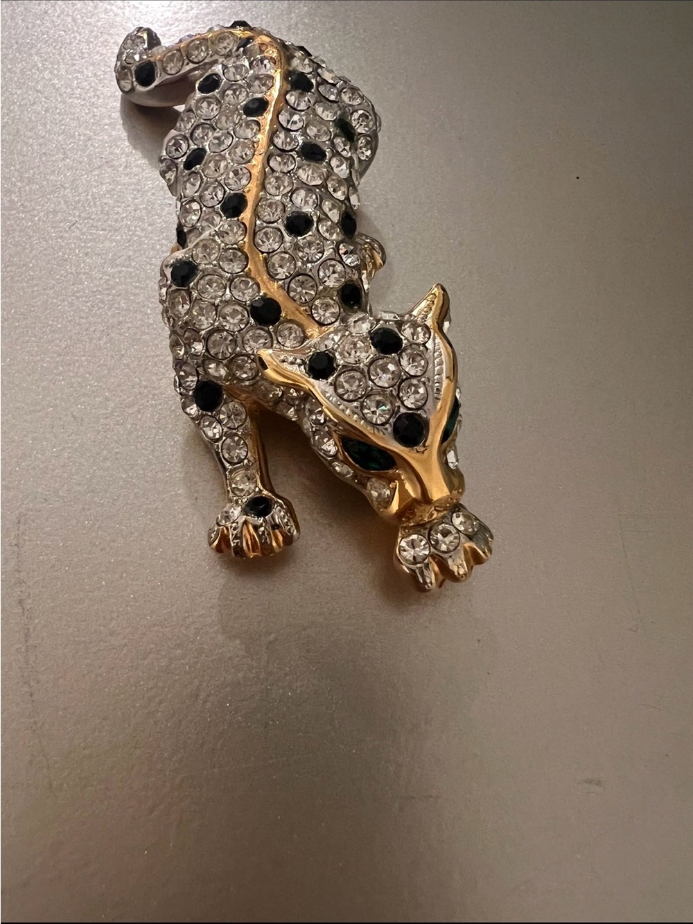 Gold-Tone Crystal Leopard Brooch - Clear & Black Rhinestones